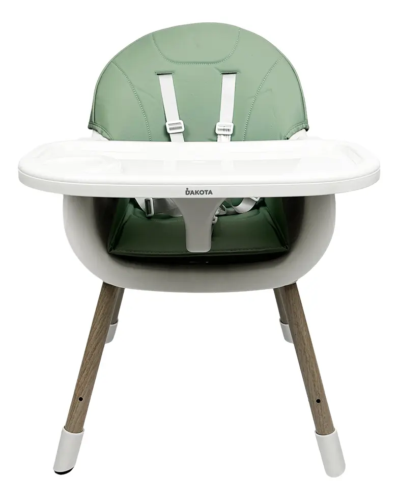 Silla Alta Para Bebé Dakota Seguridad Arnés 5 Puntos Patas De Caño Imitación Madera Color Verde