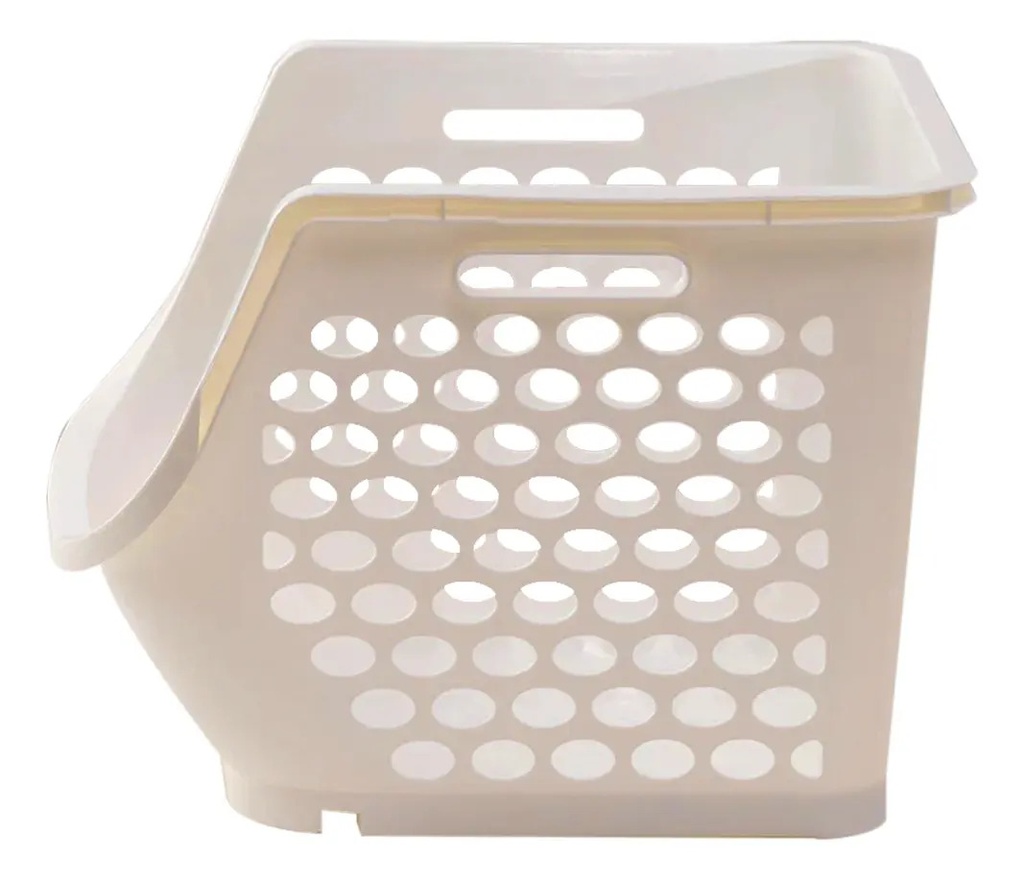 Combo X 3 Canasto Organizador Apilable Dakota Plástico Encastrable Multiuso Beige