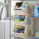 Combo X 3 Canasto Organizador Apilable Dakota Plástico Encastrable Multiuso Beige