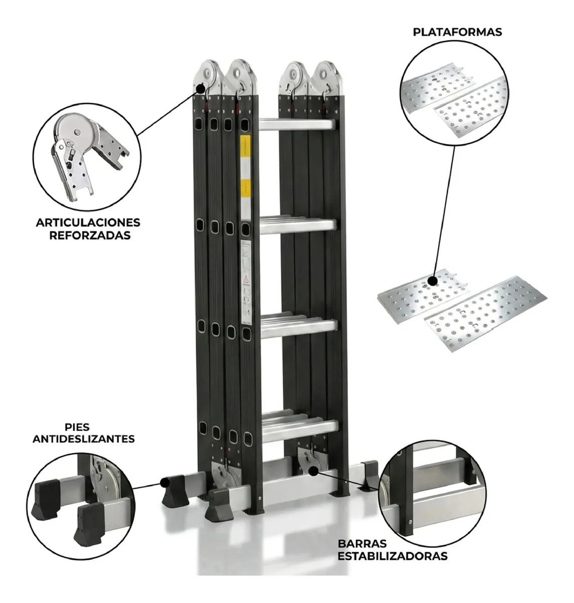 Escalera Articulada Multifunción 4x4 Dakota De Aluminio 16 Escalones Gris Oscuro