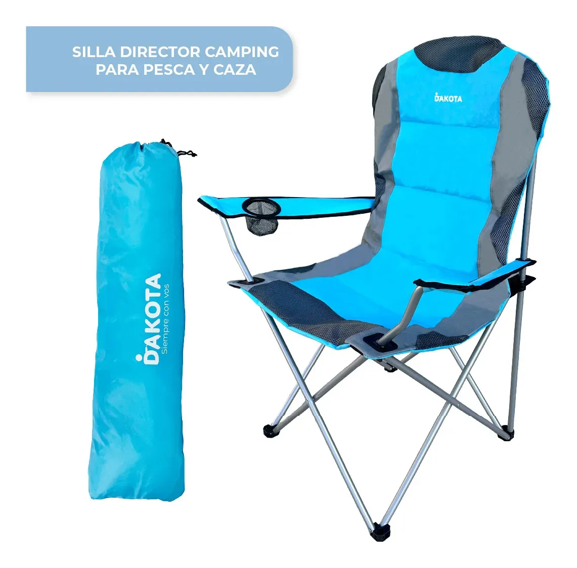 Silla Director Camping Dakota 120 Kg Reforzada Pesca Caza Azul-gris Con Bolso