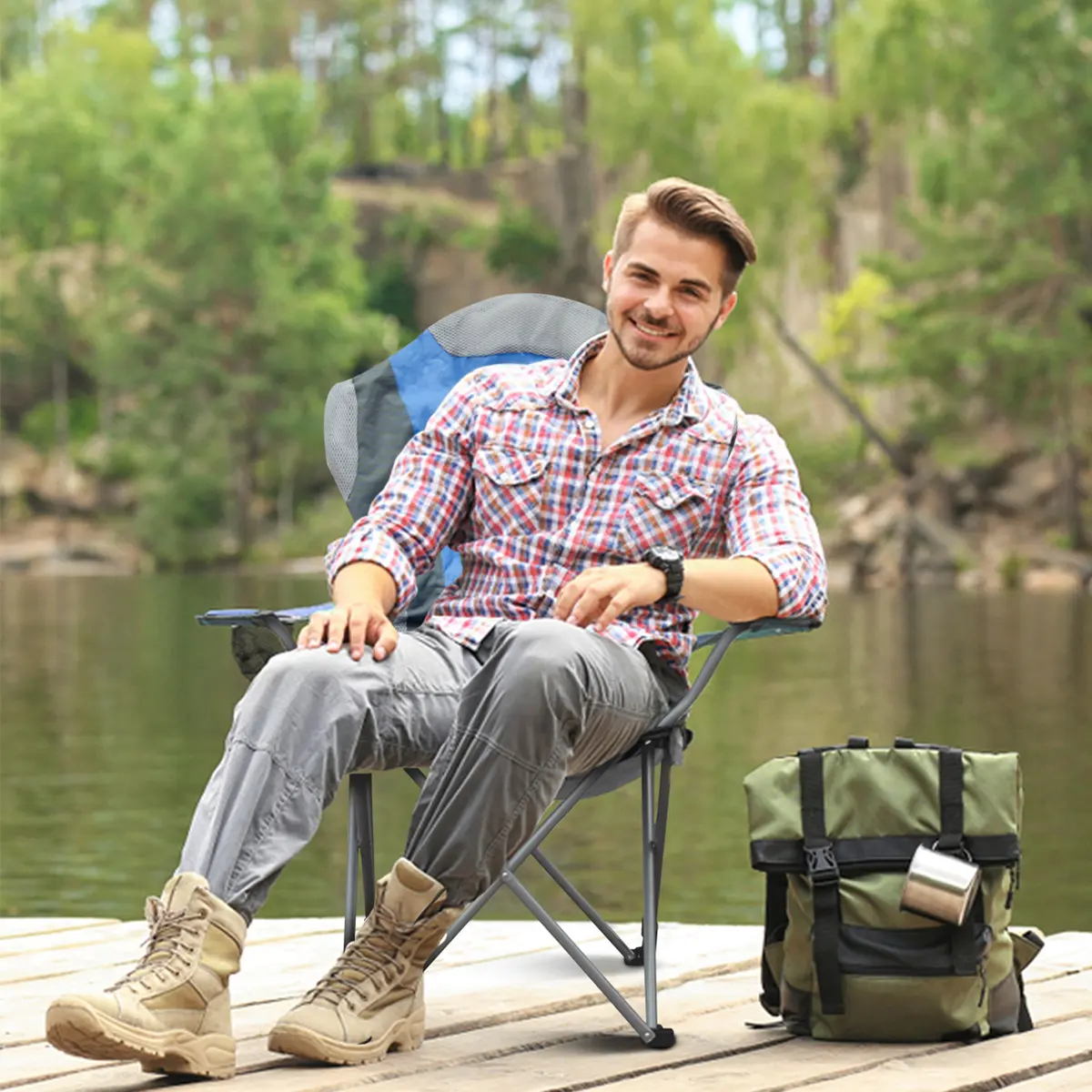 Silla Director Camping Dakota 120 Kg Reforzada Pesca Caza Azul-gris Con Bolso