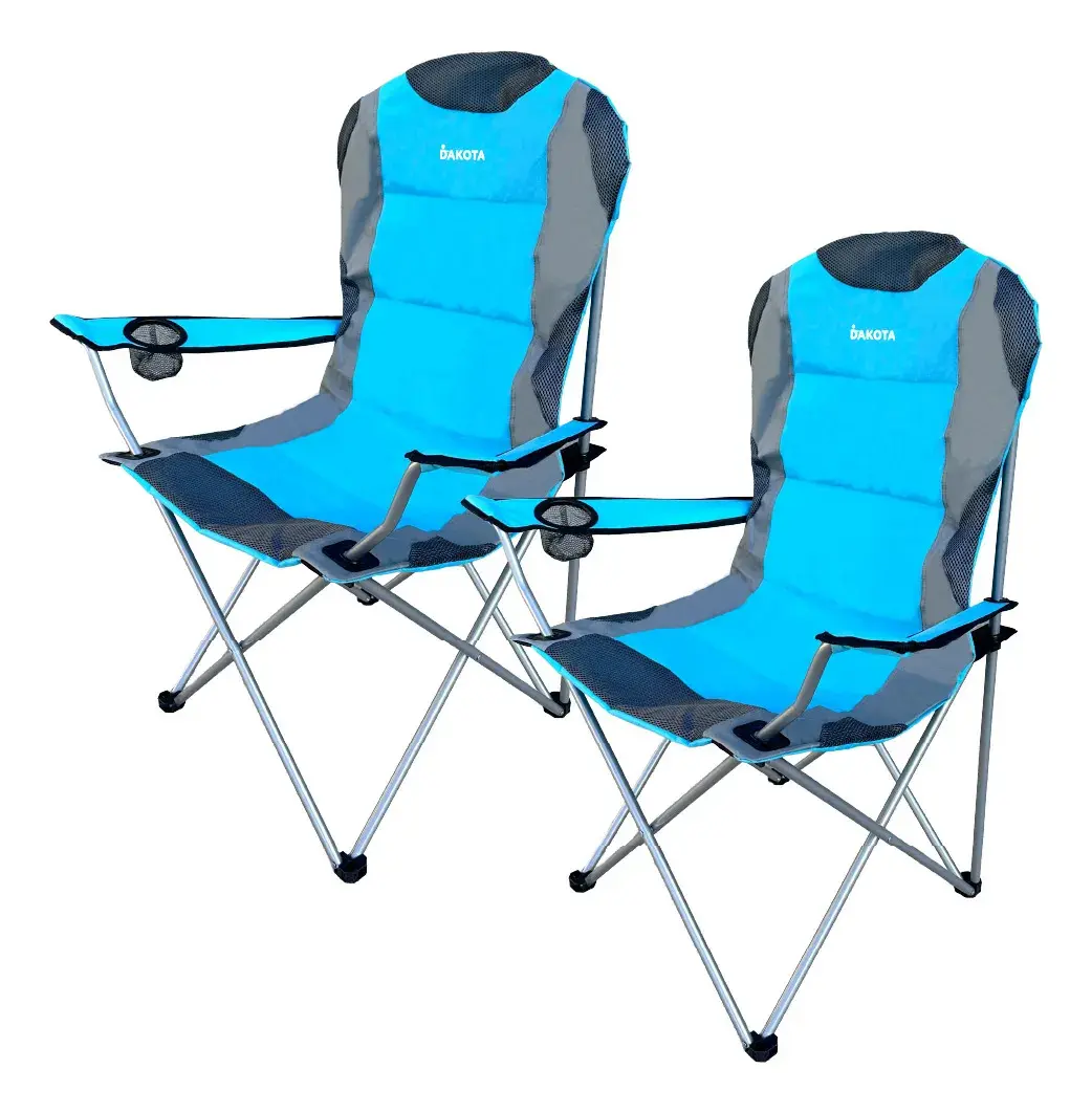 Combo 2 Sillas Director Camping Dakota 130 Kg Reforzada Pesca Caza Con Bolso Azul-gris