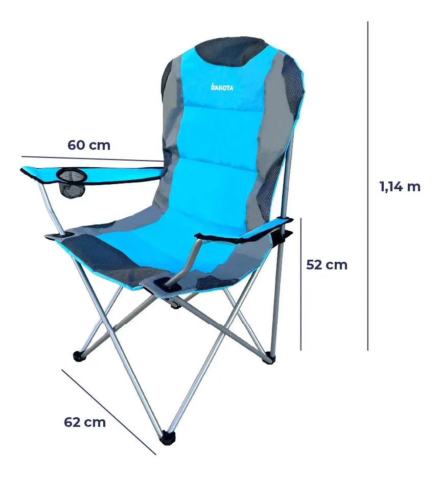 Combo 2 Sillas Director Camping Dakota 130 Kg Reforzada Pesca Caza Con Bolso Azul-gris