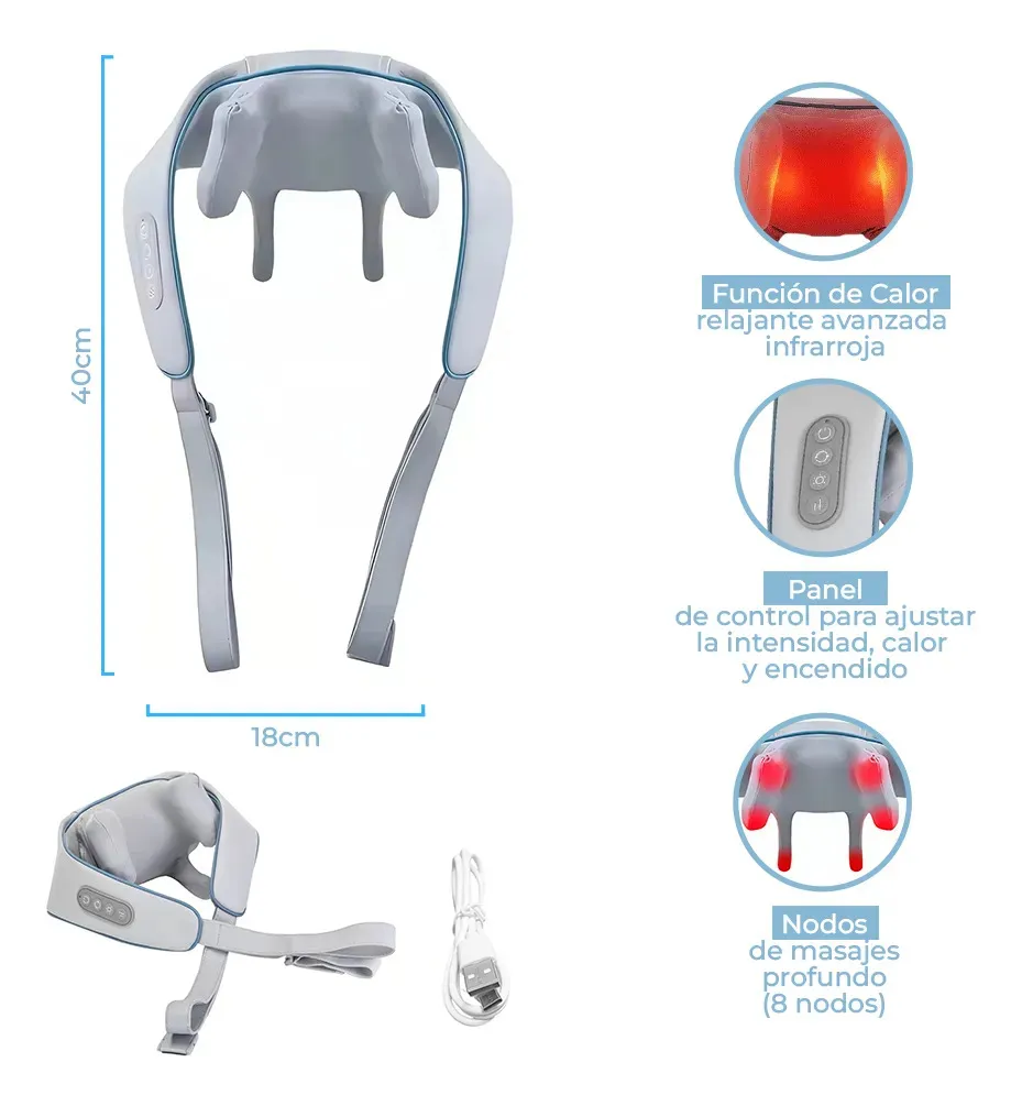 Masajeador De Cuello Cervical Eléctrico Dakota Portátil Cervical, Espalda Gris Oscuro Gris Oscuro