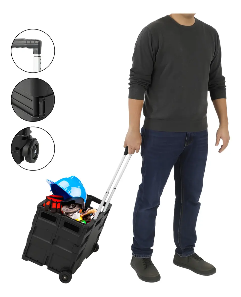 Carrito De Compras Dakota Plegable Multiuso Con Ruedas Resistentes Negro