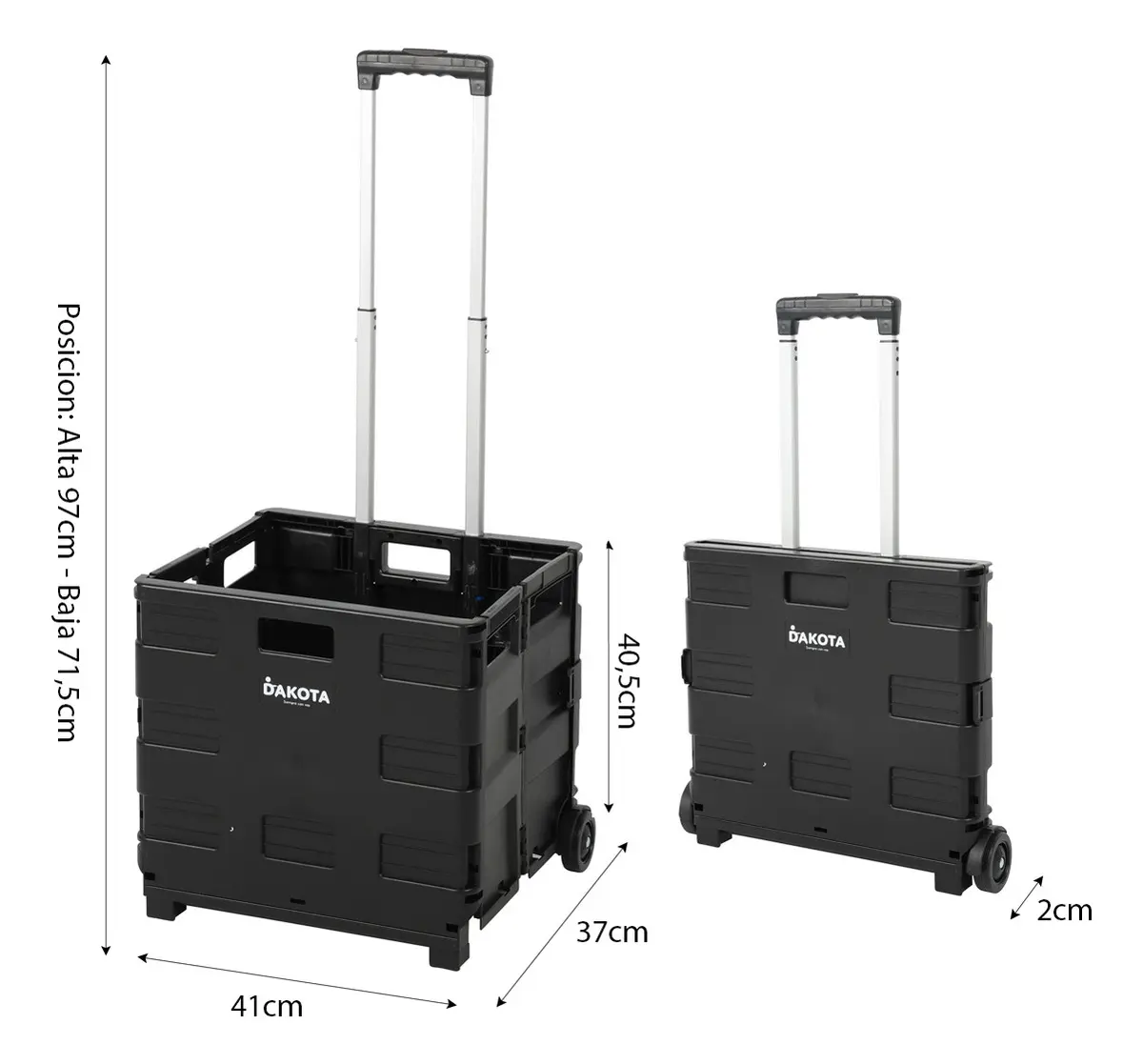Carrito De Compras Dakota Plegable Multiuso Con Ruedas Resistentes Negro