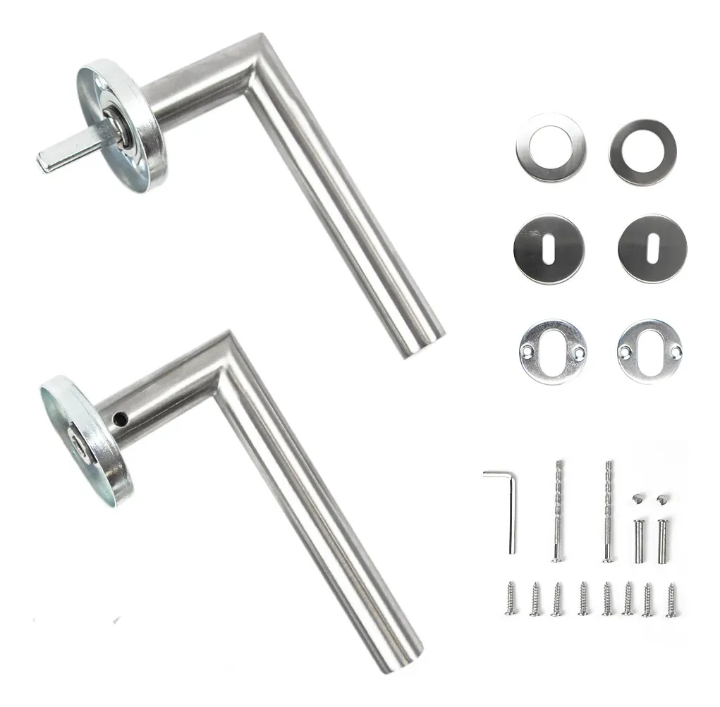 Manijas Picaporte Recto Dakota Acero Inoxidable Cromado Derecha E Izquierda + Accesorios Fijación Gris Oscuro