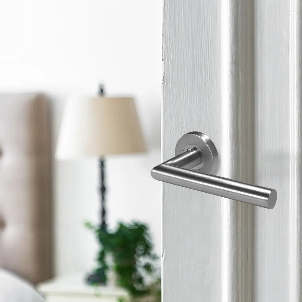 Manijas Picaporte Recto Dakota Acero Inoxidable Cromado Derecha E Izquierda + Accesorios Fijación Gris Oscuro