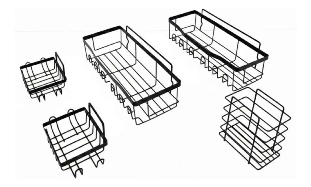 Set X5 Organizador Ducha Dakota Estantes Repisa Para Baño Con Adhesivo Negroo