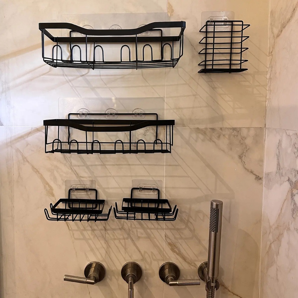 Set X5 Organizador Ducha Dakota Estantes Repisa Para Baño Con Adhesivo Negroo