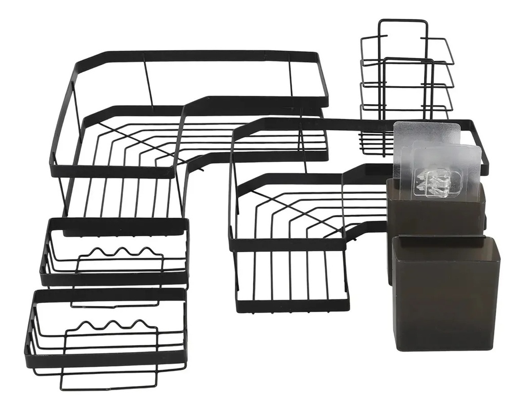 Set X 7 Organizador Ducha Dakota Estantes Repisa Para Baño Con Adhesivo Negrooo