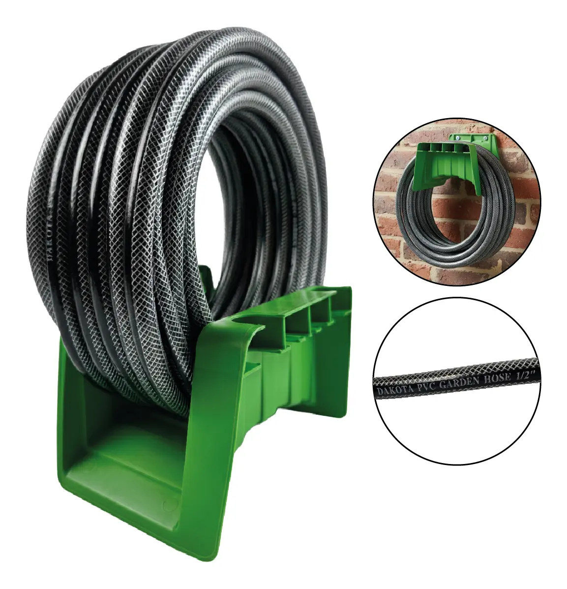 Manguera De Riego 15 Mts Dakota Flexible 1/2  Diámetro Presión Reforzada Con Soporte Negro