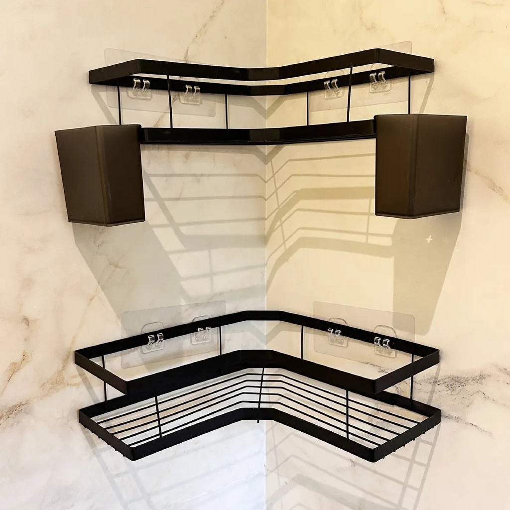 Set X4 Organizador Ducha Dakota Estantes Repisa Para Baño Con Adhesivo Negro