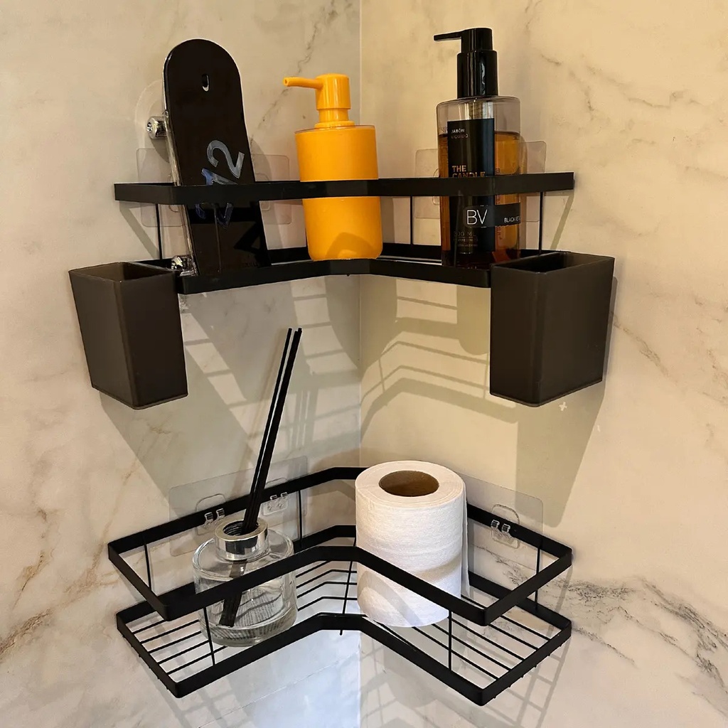 Set X4 Organizador Ducha Dakota Estantes Repisa Para Baño Con Adhesivo Negro