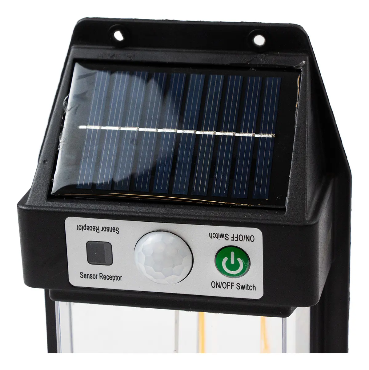 Aplique Reflector Led Con Sensor Movimiento Dakota Pared 2 Velas Panel Solar Negro Blanco Cálido