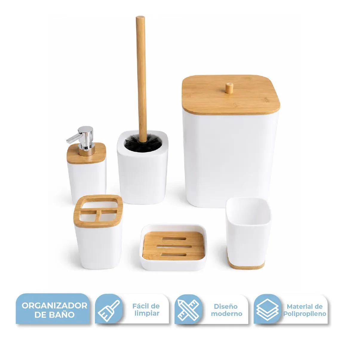 ORG BAÑ004 SET ORGANIZADOR DE BAÑO 6PCS BLANCO