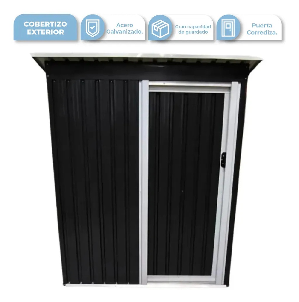 Cobertizo Exterior Dakota 182x150x75 Cm Depósito Metálico Acero Galvanizado Caseta De Jardín Con Puerta Y Cerrojo Negro