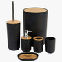 Set Accesorios De Baño Negro 6 Piezas Con Bambú Cesto De Residuos Dispenser Jabonera Vaso Porta Cepillos Escobilla Moderno Organizador Baño Completo