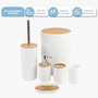 Set Accesorios De Baño Blanco 6 Piezas Con Bambú Cesto De Residuos Dispenser Jabonera Vaso Porta Cepillos Escobilla Moderno Organizador Baño Completo