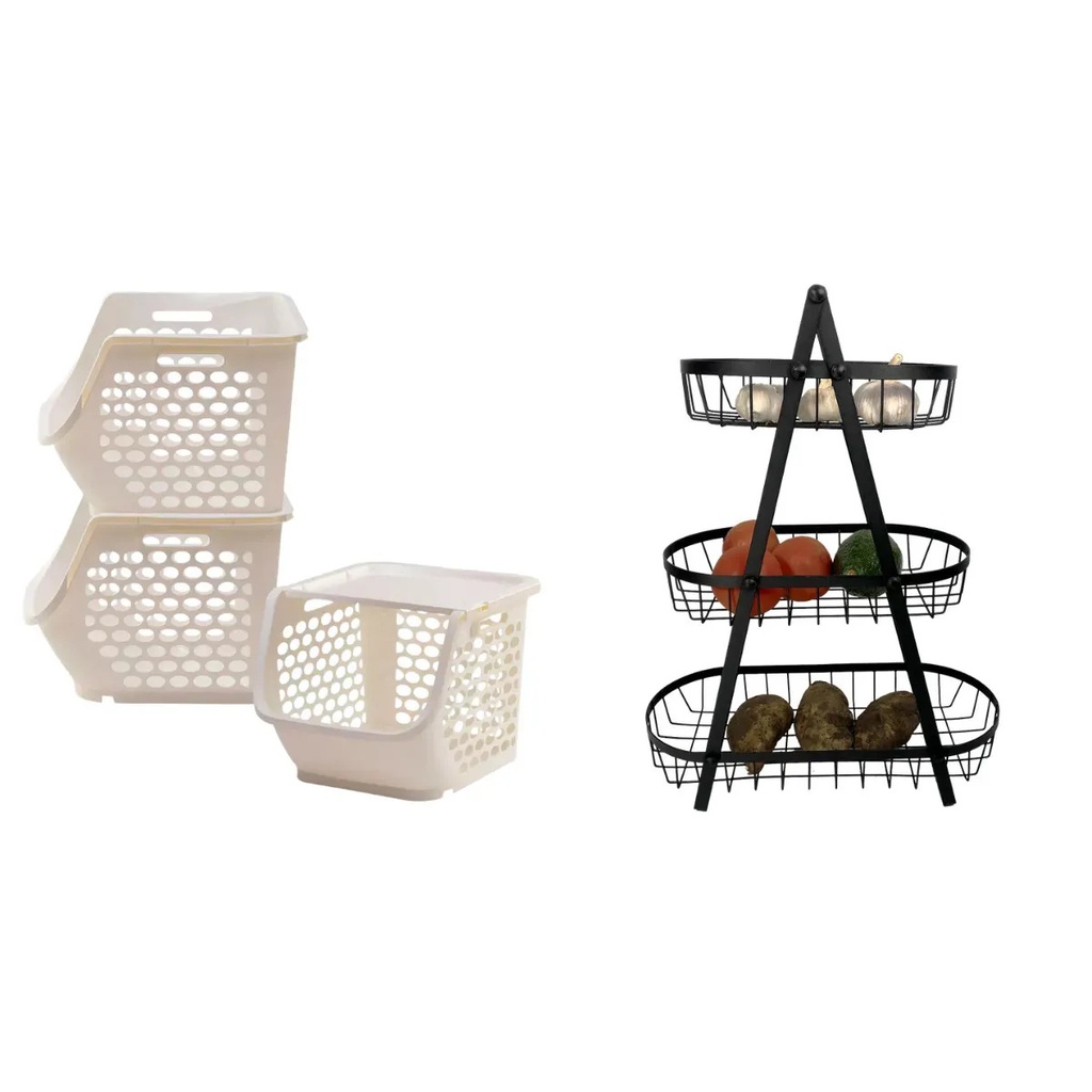 [P730+ 0C030 674005996394] COMBO P730 ORGANIZADOR FRUTAS + CO30 CAJA ORGANIZADORA DE ALIMENTOS BEIGE 3PCS
