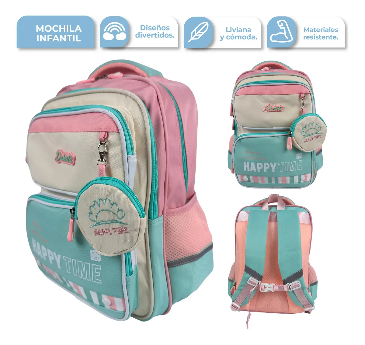 Mochila Infantil Color Rosa/Verde BAG-INF004