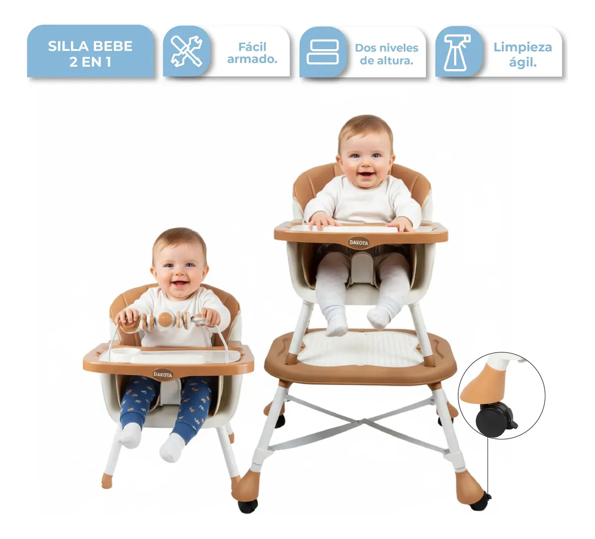 Beige Silla Alta Bebe Multifunción 2 BB-SIAL-MF02