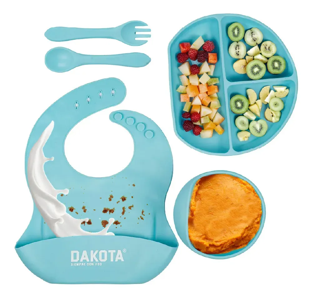 BBSET001 SET VAJILLA SILICONA PARA BEBES CELESTE