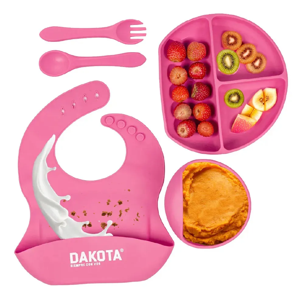 Set Vajilla Silicona para Bebes Rosa BBSET001