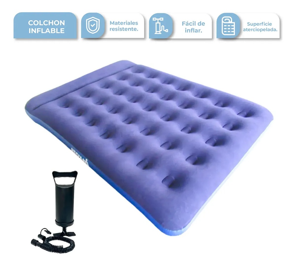 [COLINF002 AZUL 0714604300724] COL INF002 COLCHON INFLABLE 2 PLAZAS AZUL CON INFLADOR