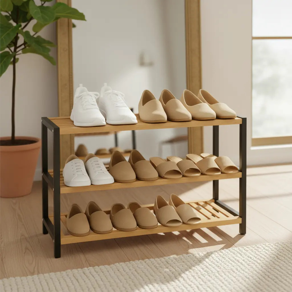 Organizador de Zapatos de Bambú con 3 Estantes para 9 Pares