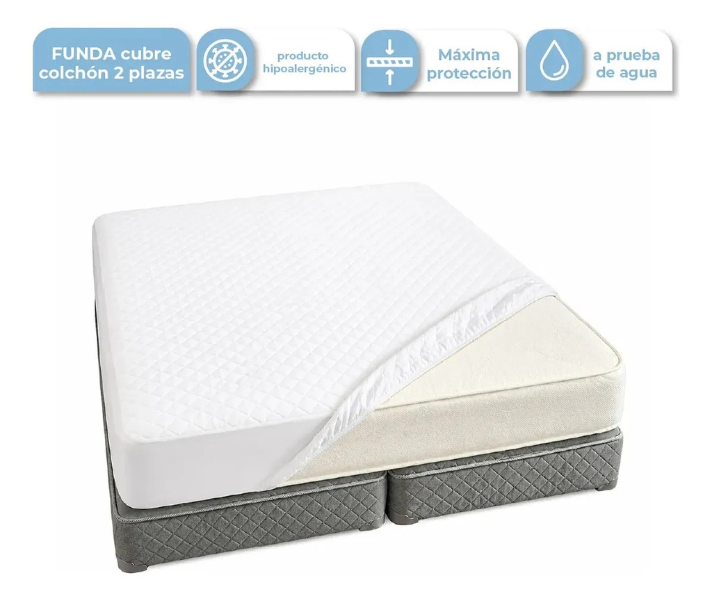 Cubre Colchón Funda Protector Impermeable 2 Plaza Ajustable Blanco FCC001