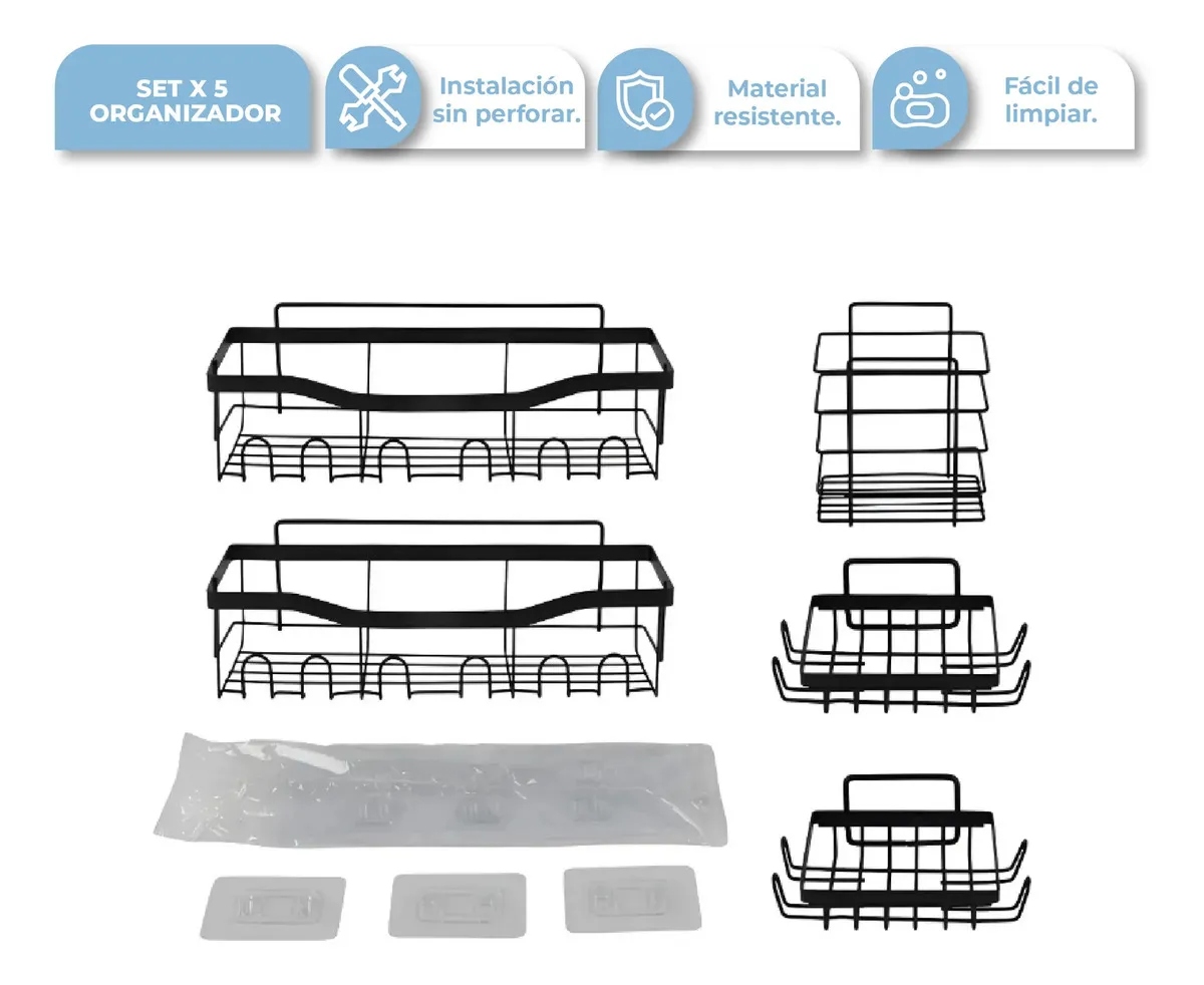 Org BAÑ002 Organizador de Ducha 5 Pcs