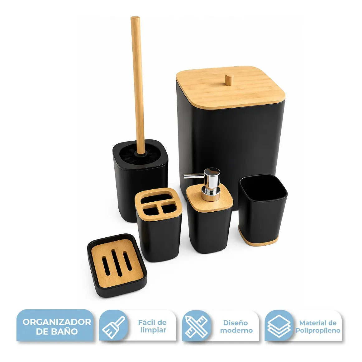 ORG BAÑ004 SET ORGANIZADOR DE BAÑO 6PCS NEGRO