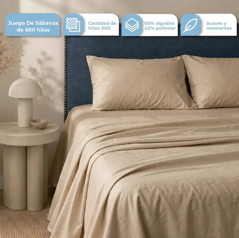 [SABQUEEN001 BEIGE - 727373186673] Sabanas Queen Beige Hogar SAB-QUEEN-001