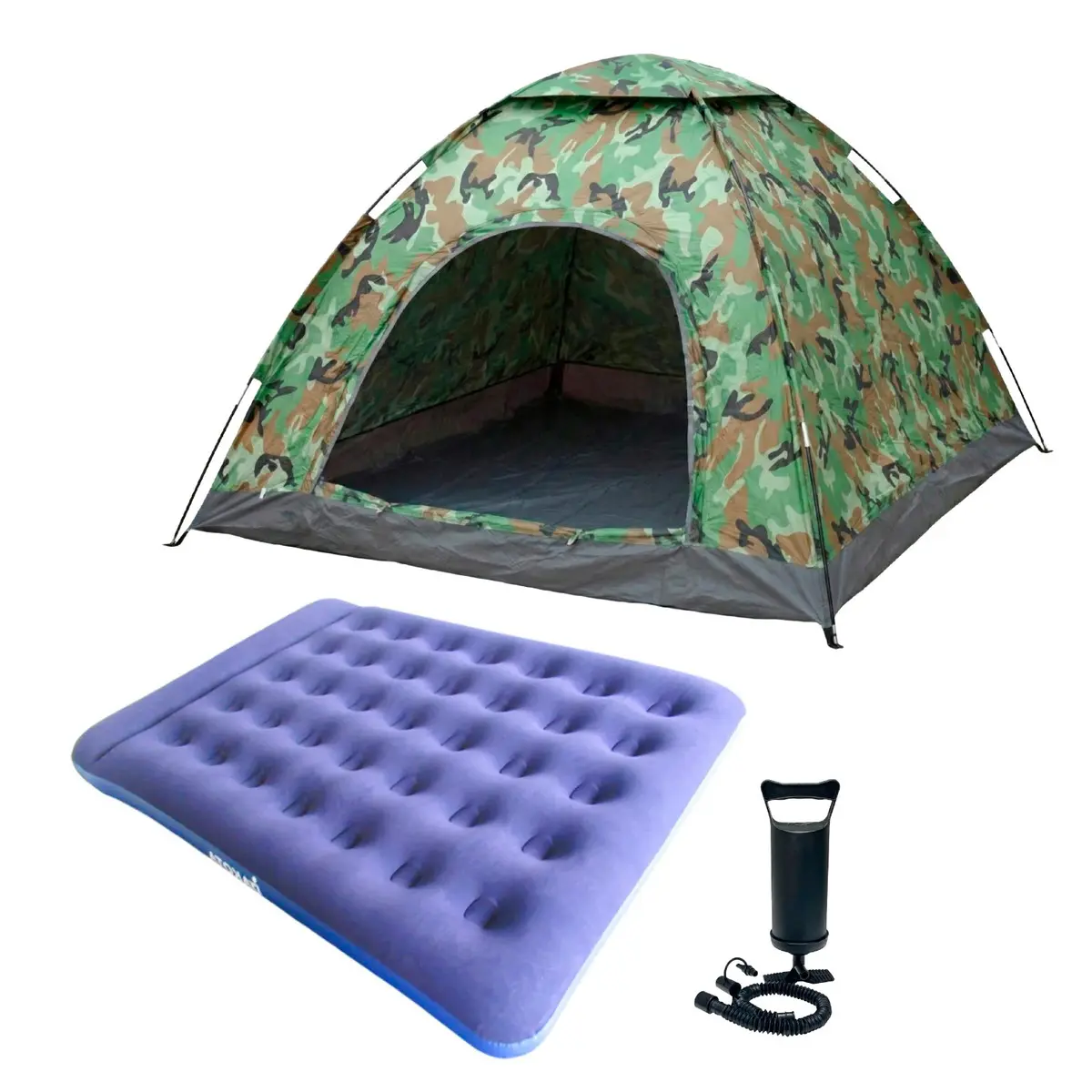 [CA04 MILITAR + COL INF002 2 PLAZA 0714604480525] COMBO CARPA 4 PERSONAS CA04 MILITAR + COL INF002 COLCHON INFLABLE AZUL
