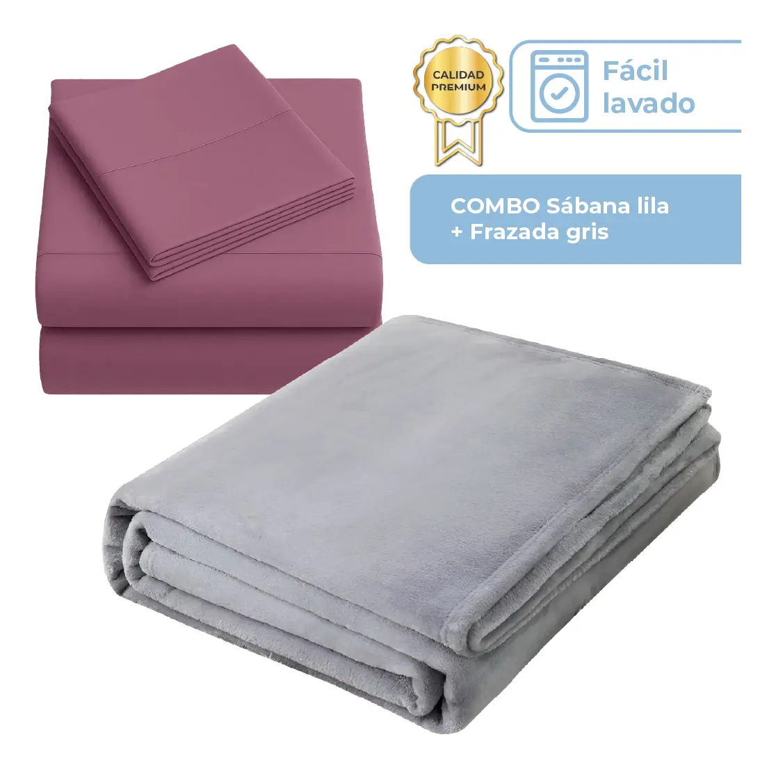 Combo Frazada Media Estacion Pelo Largo Gris + Sabanas King Sabk FRA002