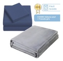 Combo Frazada Pelo Largo Gris + Sabanas King Azul FRA002