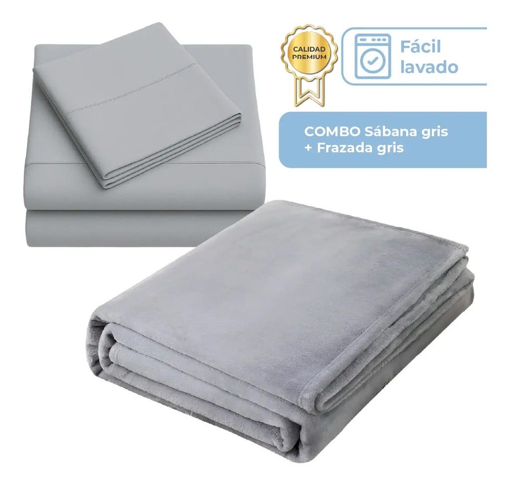 [FRA002 GRIS + SABKING001 GRIS 0714604481003] Combo Pelo Largo Gris + Sabanas King Gris FRA002