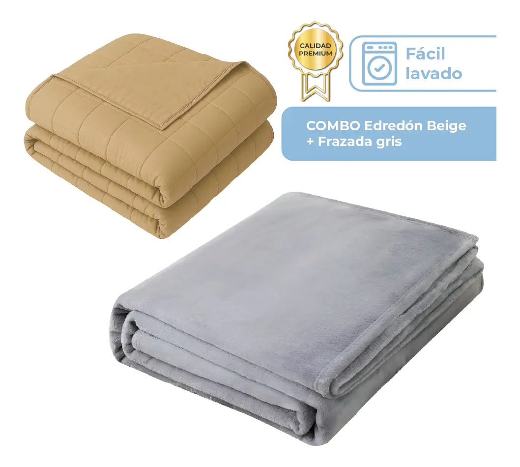 COMBO FRAZADA PELO LARGO FRA002 GRIS + FRAZADA KING EDR001 BEIGE