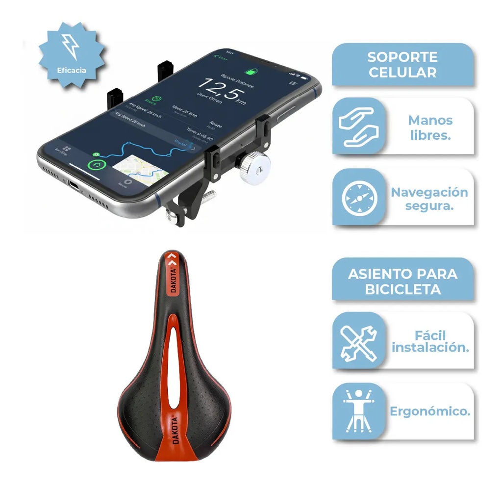 [FPC090NM + AS01 ROJO 0714604481119] Combo Porta Celular para Bicicleta Negro Metálico + Rojo FPC090NM
